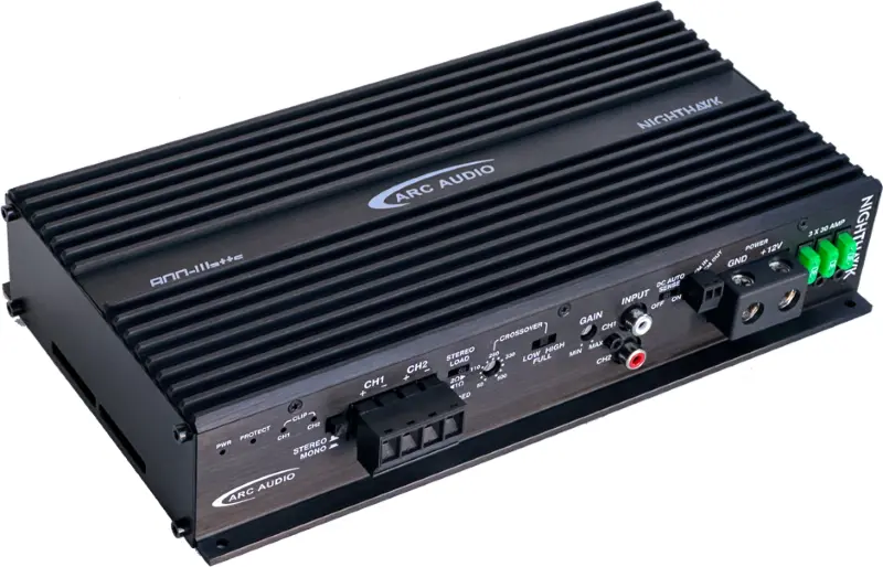 The Nighthawk two-channel stereo amplifier can produce over 950 watts into a four-ohm load with 88% efficiency.